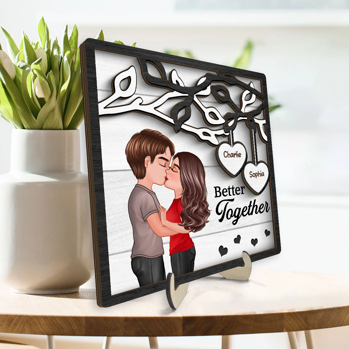 Couple Kissing Under Tree Gift For Him For Her Personalized 2-Layer Wooden Plaque - Image 3