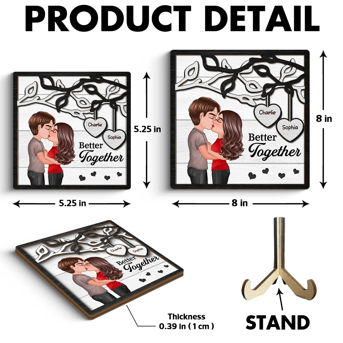 Couple Kissing Under Tree Gift For Him For Her Personalized 2-Layer Wooden Plaque - Image 6