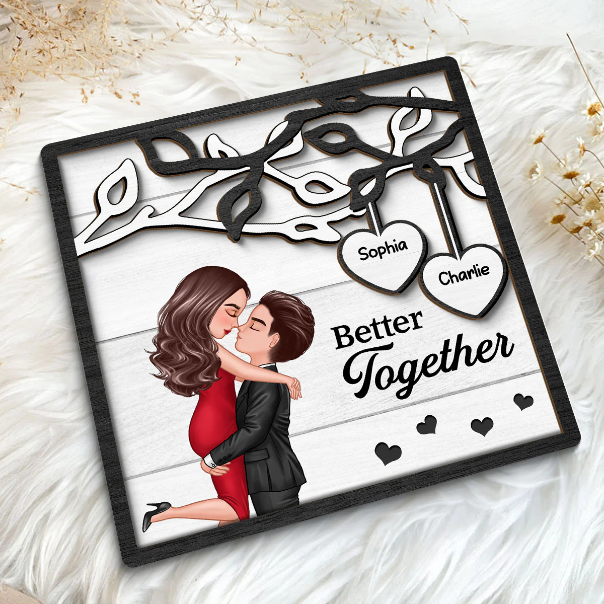 Couple Kissing Under Tree Hugging Kissing Couple Personalized 2-Layer Wooden Plaque - Image 8