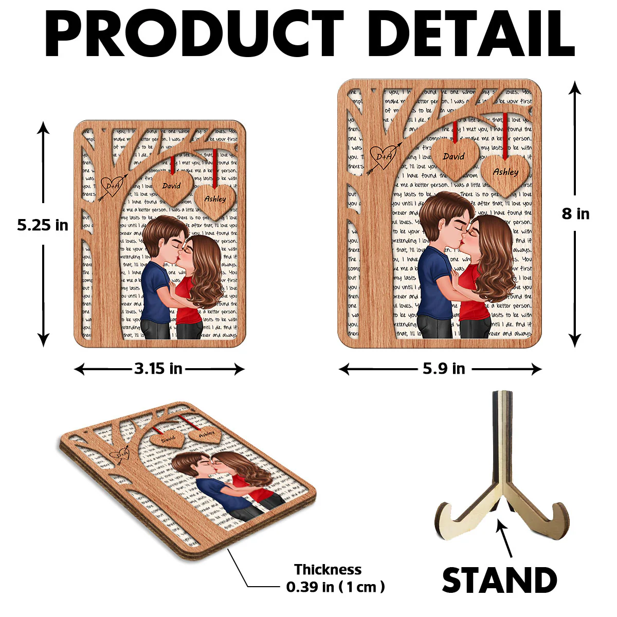 Couple Kissing Under Tree Love Gift For Him For Her Personalized 2-Layer Wooden Plaque - Image 5
