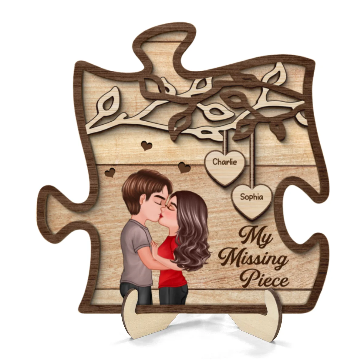 Couple Kissing Under Tree My Missing Piece Personalized 2-Layer Wooden Plaque - Image 10