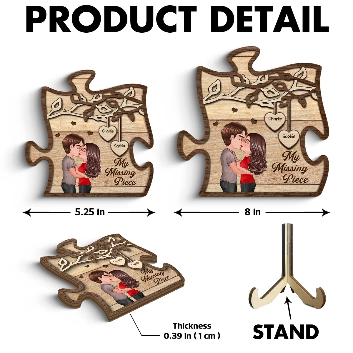 Couple Kissing Under Tree My Missing Piece Personalized 2-Layer Wooden Plaque - Image 6