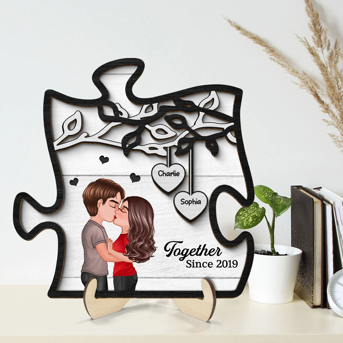 Couple Kissing Under Tree My Missing Piece Personalized 2-Layer Wooden Plaque - Image 7