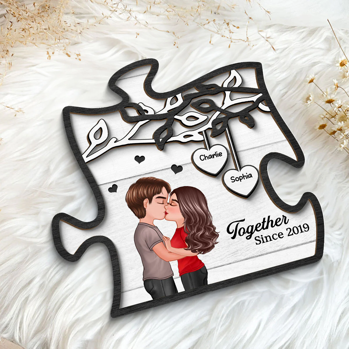 Couple Kissing Under Tree My Missing Piece Personalized 2-Layer Wooden Plaque - Image 8
