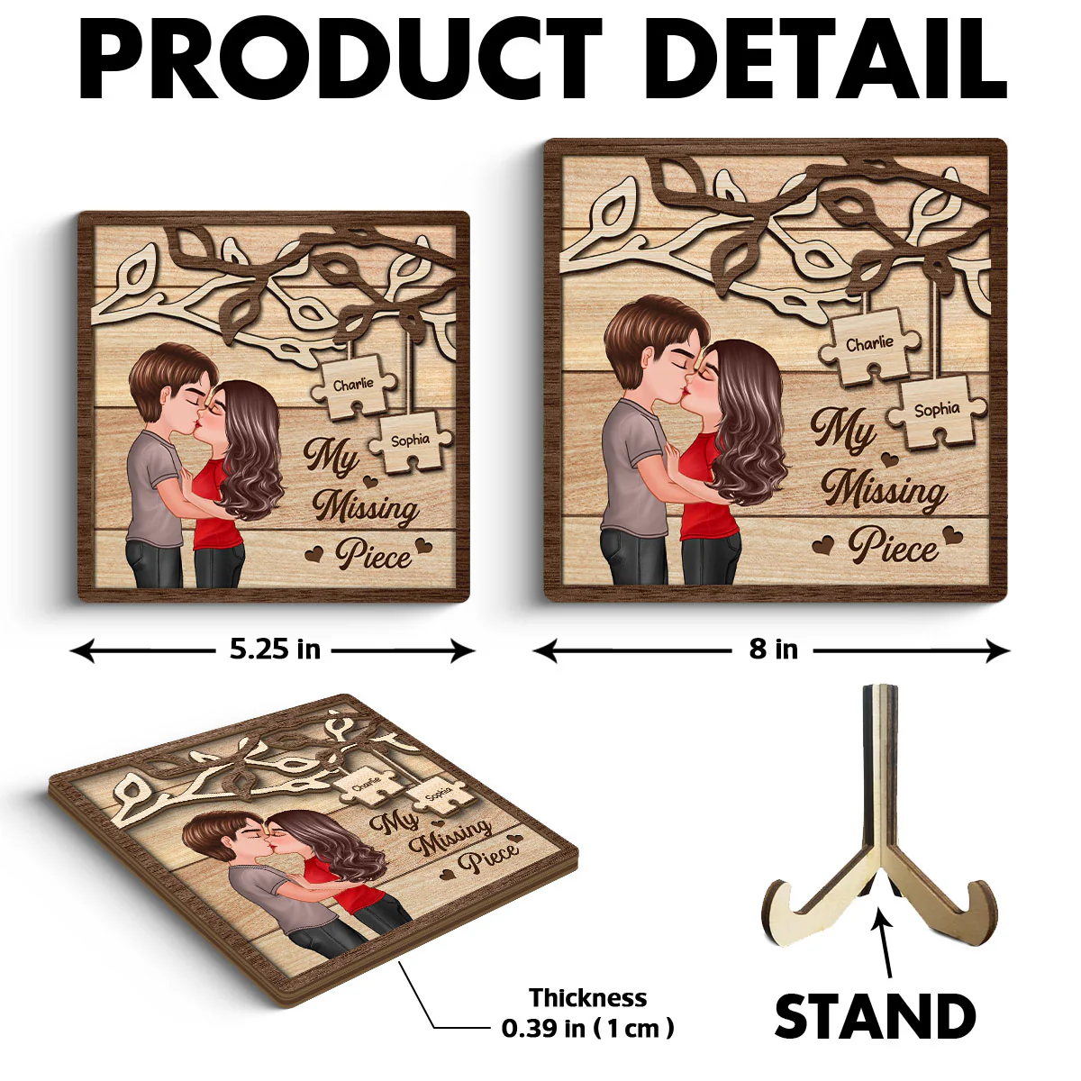 Couple Kissing Under Tree My Missing Piece Personalized 2-Layer Wooden Plaque - Image 6