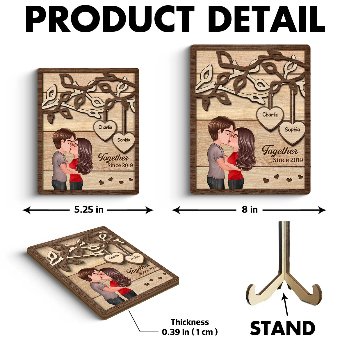 Couple Kissing Under Tree Personalized 2-Layer Rectangle Wooden Plaque - Image 6