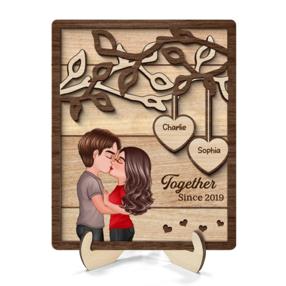 Couple Kissing Under Tree Personalized 2-Layer Rectangle Wooden Plaque - Image 8