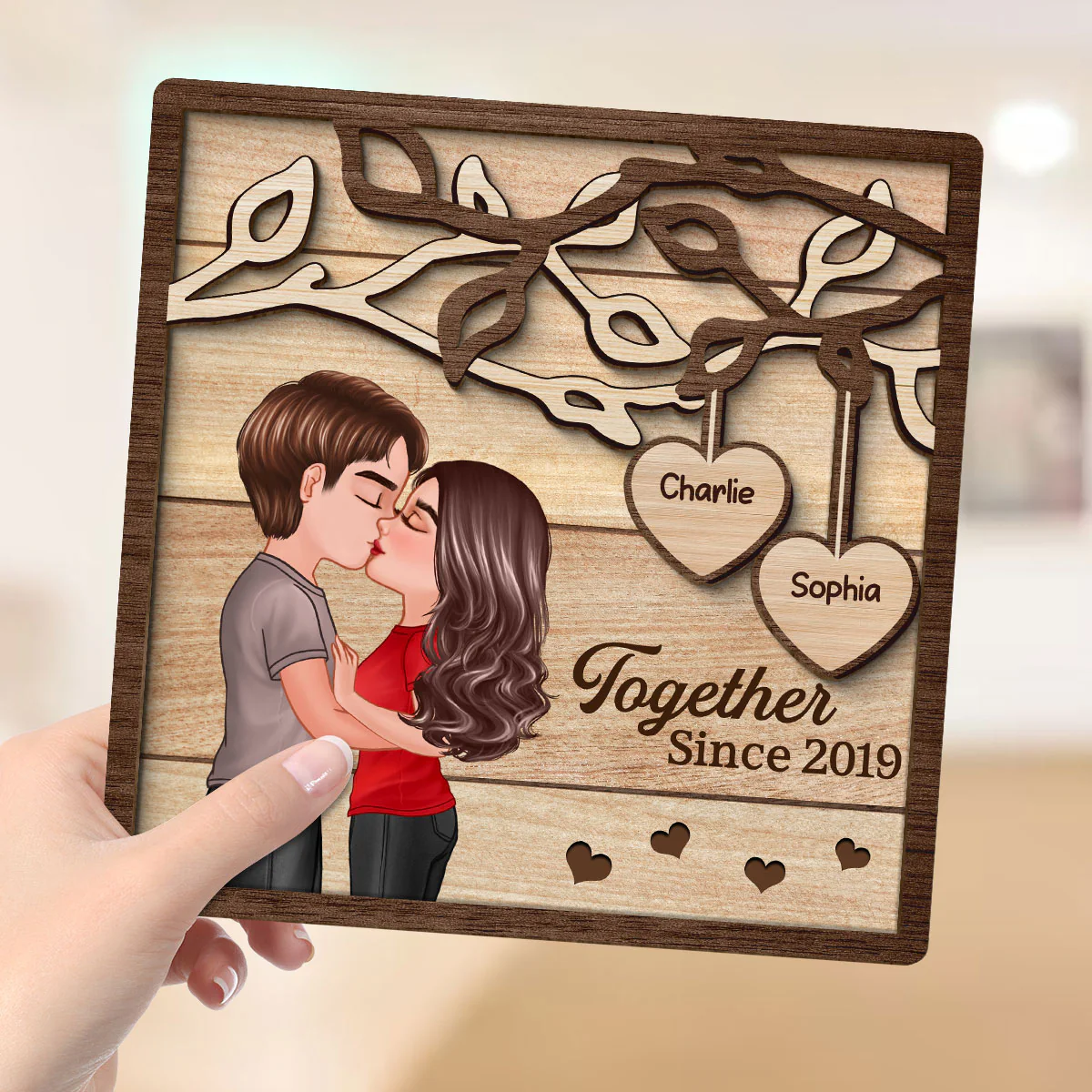 Couple Kissing Under Tree Personalized 2-Layer Wooden Plaque,  Gift for Him, Gift for Her - Image 7