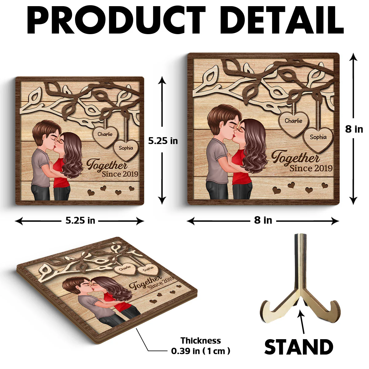 Couple Kissing Under Tree Personalized 2-Layer Wooden Plaque,  Gift for Him, Gift for Her - Image 9
