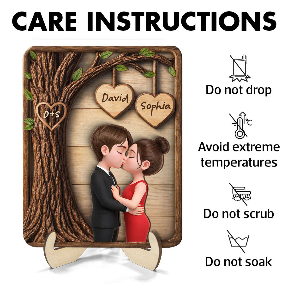Couple Kissing Under Tree - Personalized 2-Layered Wooden Plaque - Sentimental Valentine's Day Gift for Her, for Him - Image 10