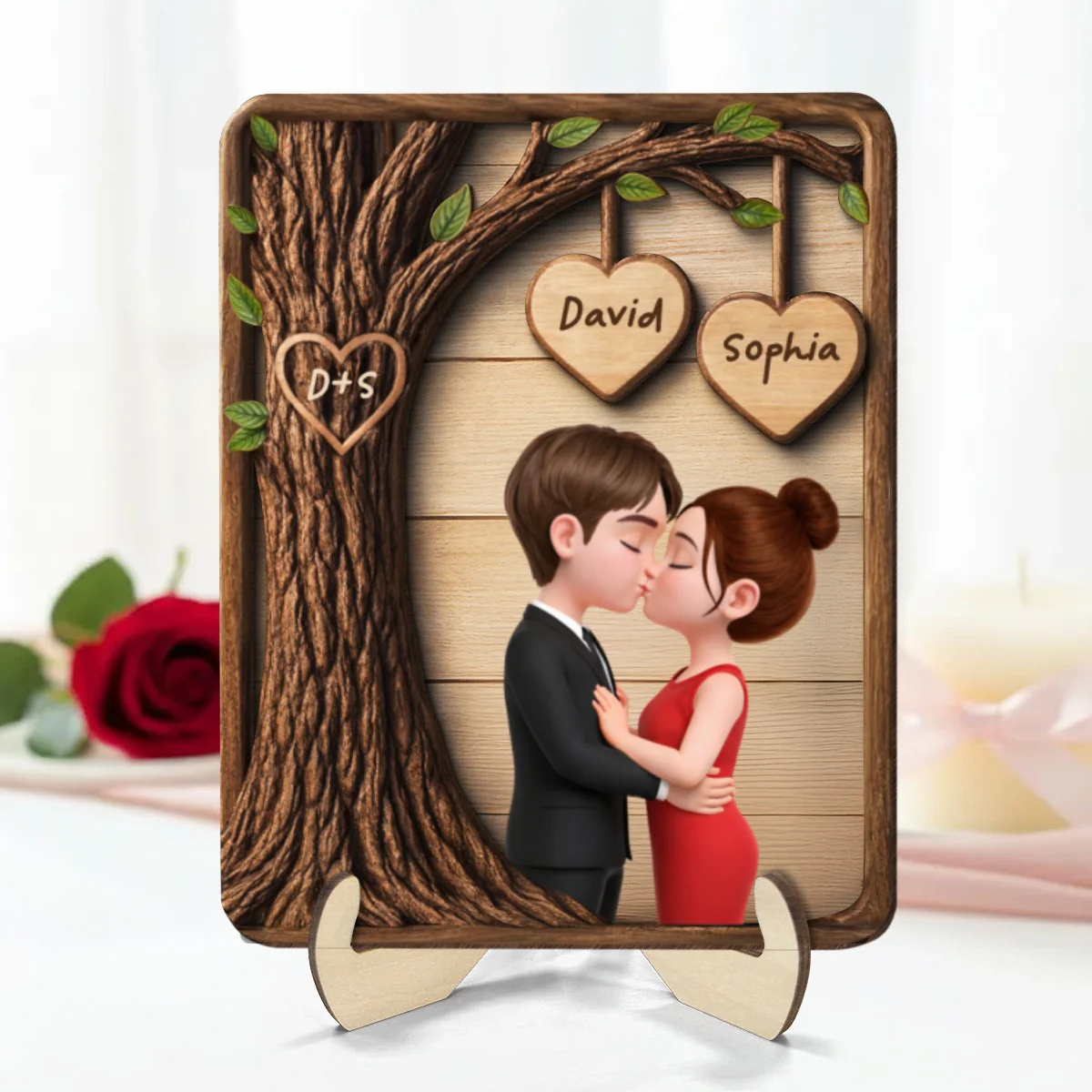 Couple Kissing Under Tree - Personalized 2-Layered Wooden Plaque - Sentimental Valentine's Day Gift for Her, for Him - Image 12