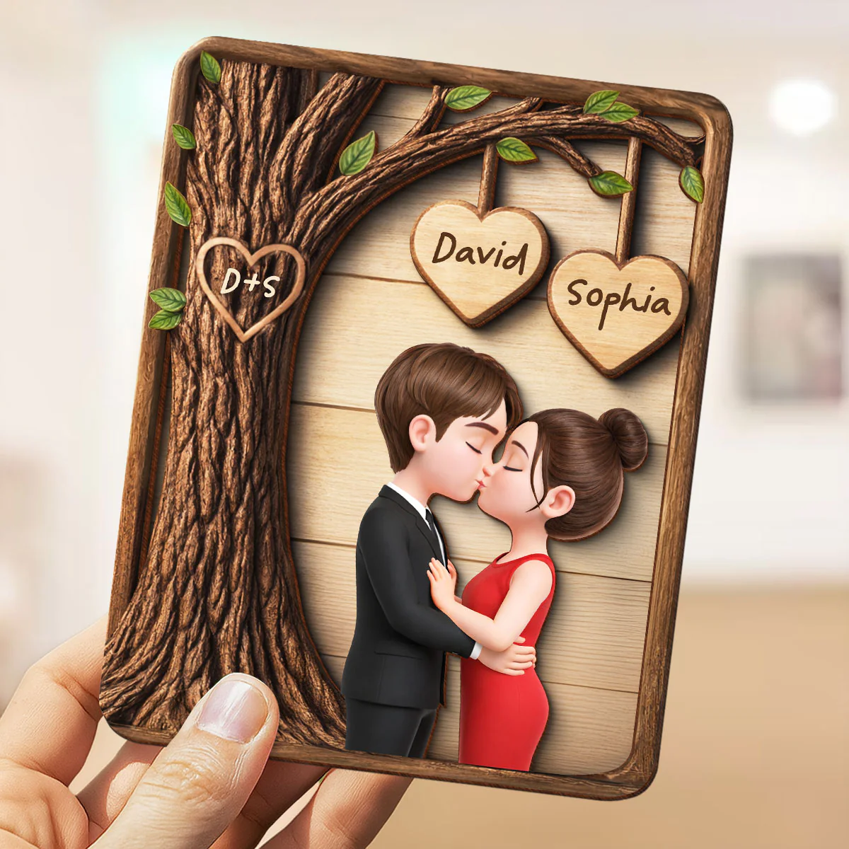 Couple Kissing Under Tree - Personalized 2-Layered Wooden Plaque - Sentimental Valentine's Day Gift for Her, for Him - Image 4