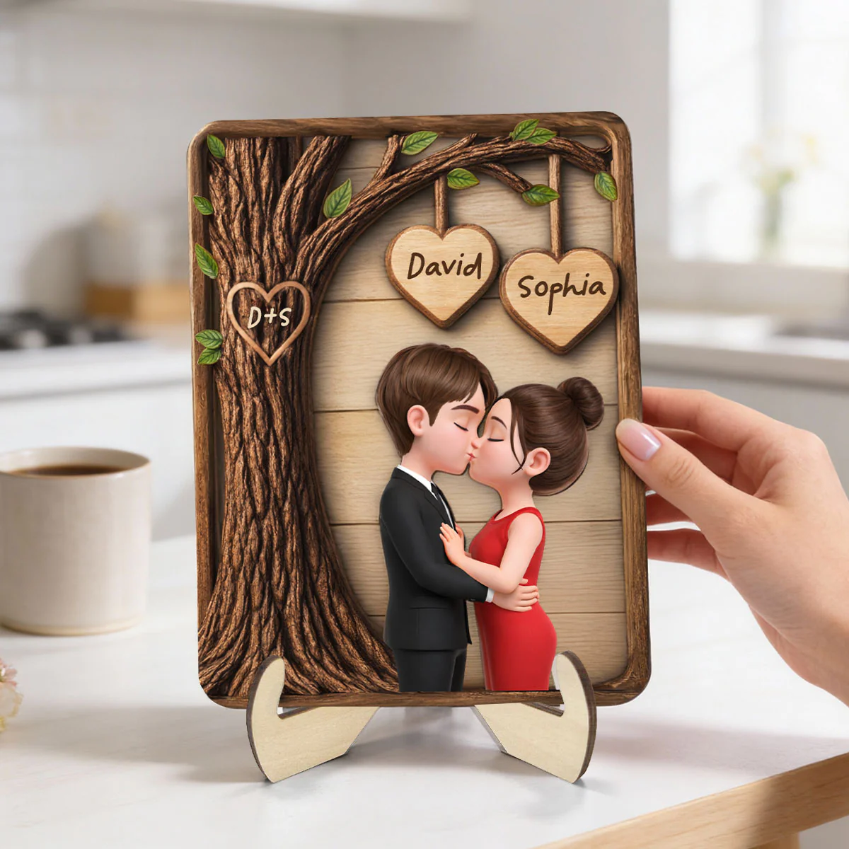 Couple Kissing Under Tree - Personalized 2-Layered Wooden Plaque - Sentimental Valentine's Day Gift for Her, for Him - Image 7