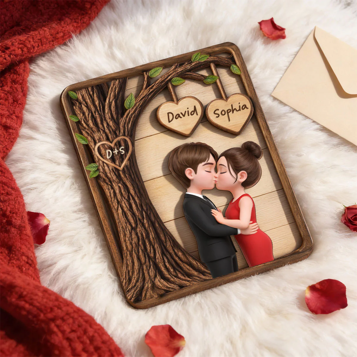 Couple Kissing Under Tree - Personalized 2-Layered Wooden Plaque - Sentimental Valentine's Day Gift for Her, for Him - Image 8