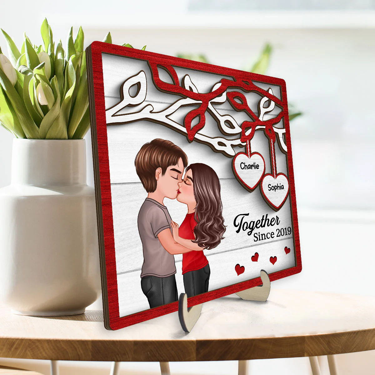 Couple Kissing Under Tree Personalized 2-Layer Wooden Plaque - Image 3