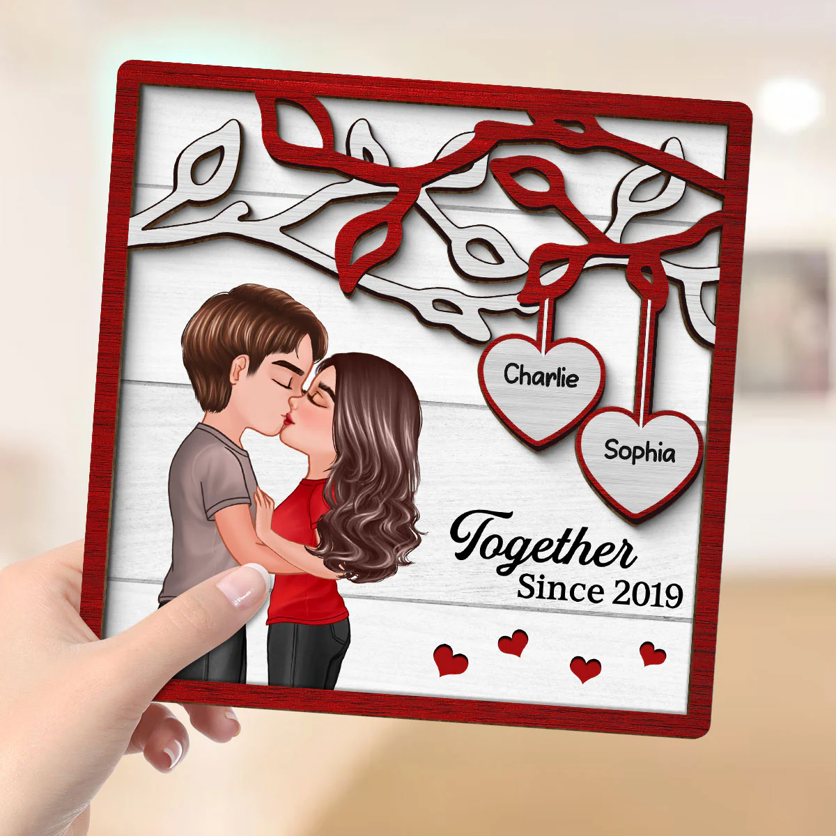 Couple Kissing Under Tree Personalized 2-Layer Wooden Plaque - Image 4