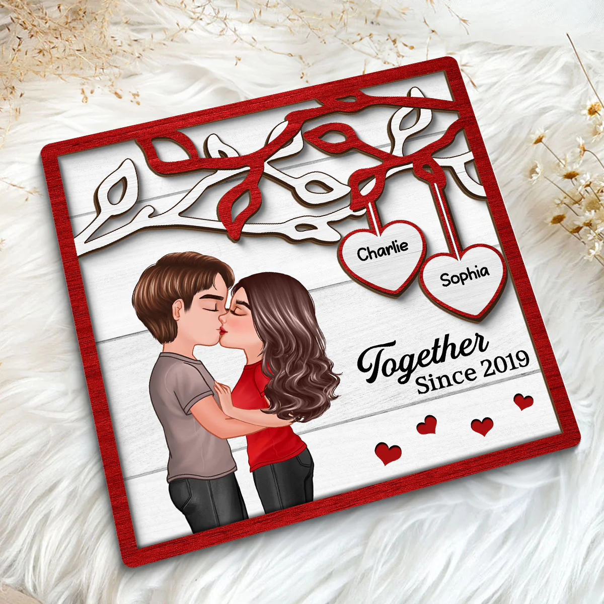 Couple Kissing Under Tree Personalized 2-Layer Wooden Plaque - Image 5