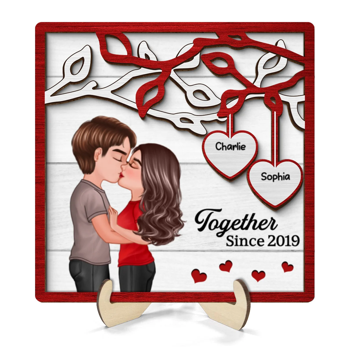 Couple Kissing Under Tree Personalized 2-Layer Wooden Plaque - Image 8