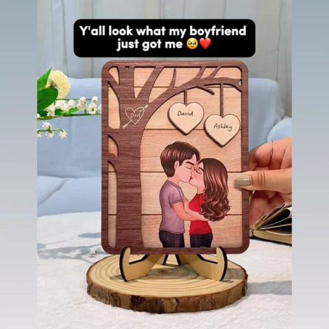 Couple Kissing Under Tree Personalized 2-Layer Wooden Plaque, Heartfelt 2025 Valentine‘s Day Gift For Him, For Her, Husband, Wife, Boyfriend, Girlfriend - Image 2