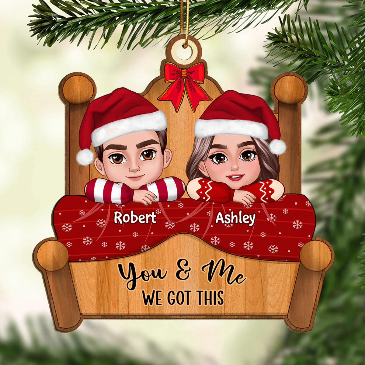 Couple Laying On Bed Christmas Gift Personalized Wooden Ornament - Image 2
