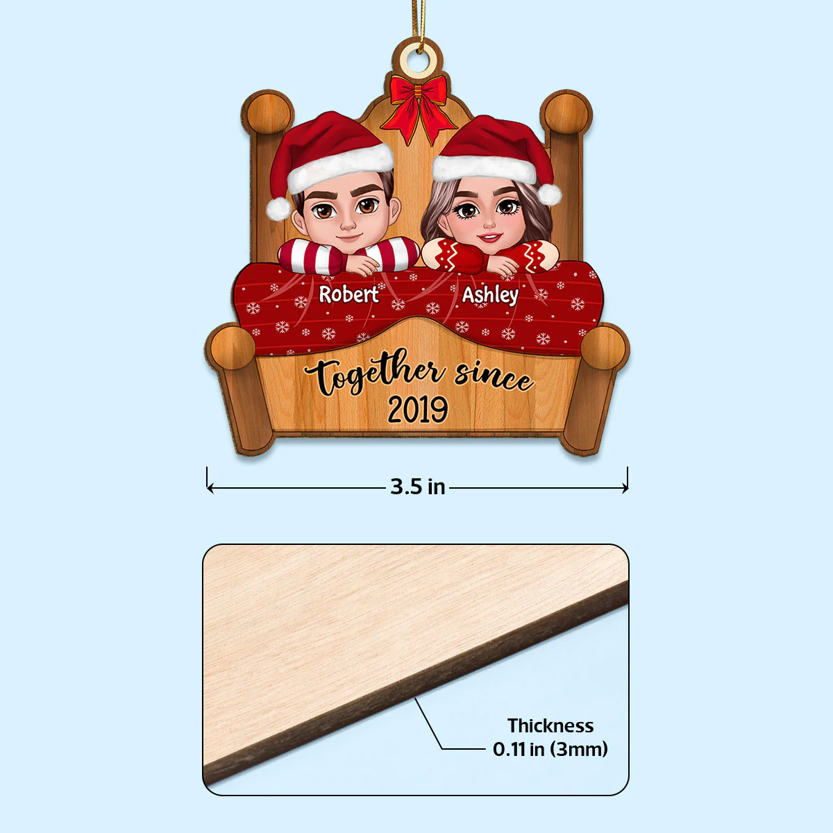 Couple Laying On Bed Christmas Gift Personalized Wooden Ornament - Image 4