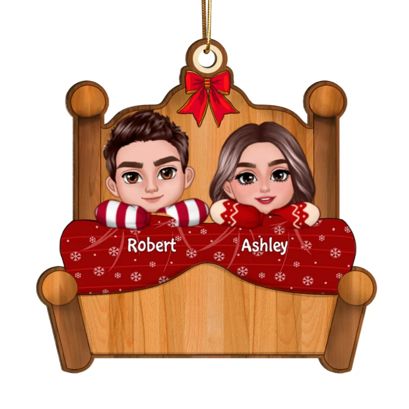 Couple Laying On Bed Christmas Gift Personalized Wooden Ornament - Image 5