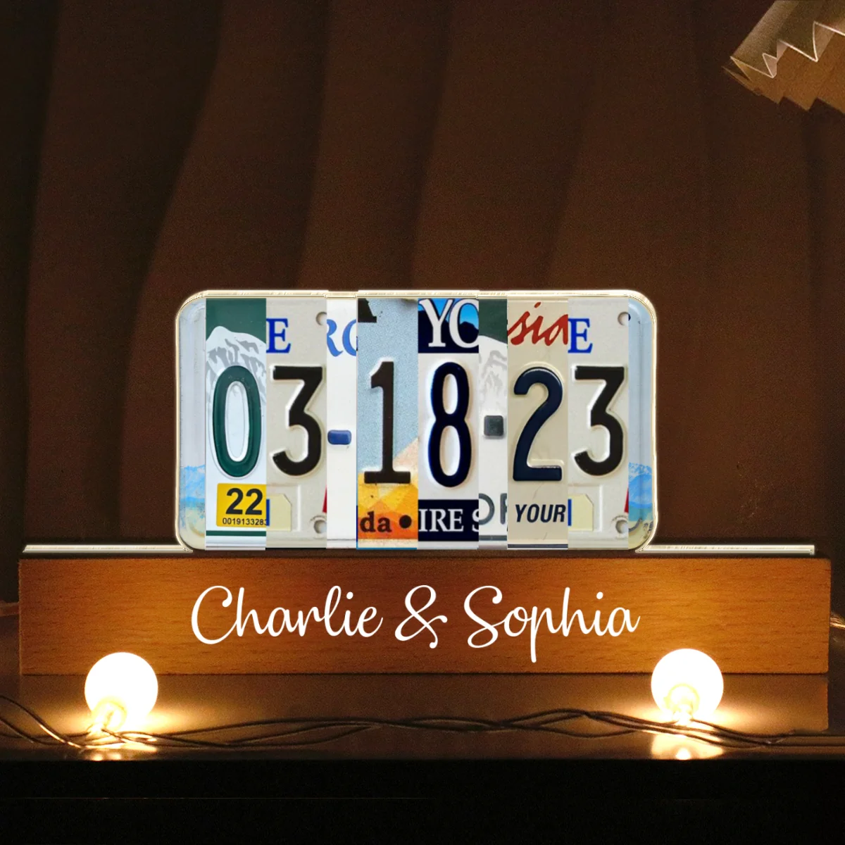 Couple License Plate Personalized Acrylic Block LED Night Light, Anniversary Date, Wedding Date, Valentines Day Gift for Couples, for Him, for Her - Image 7