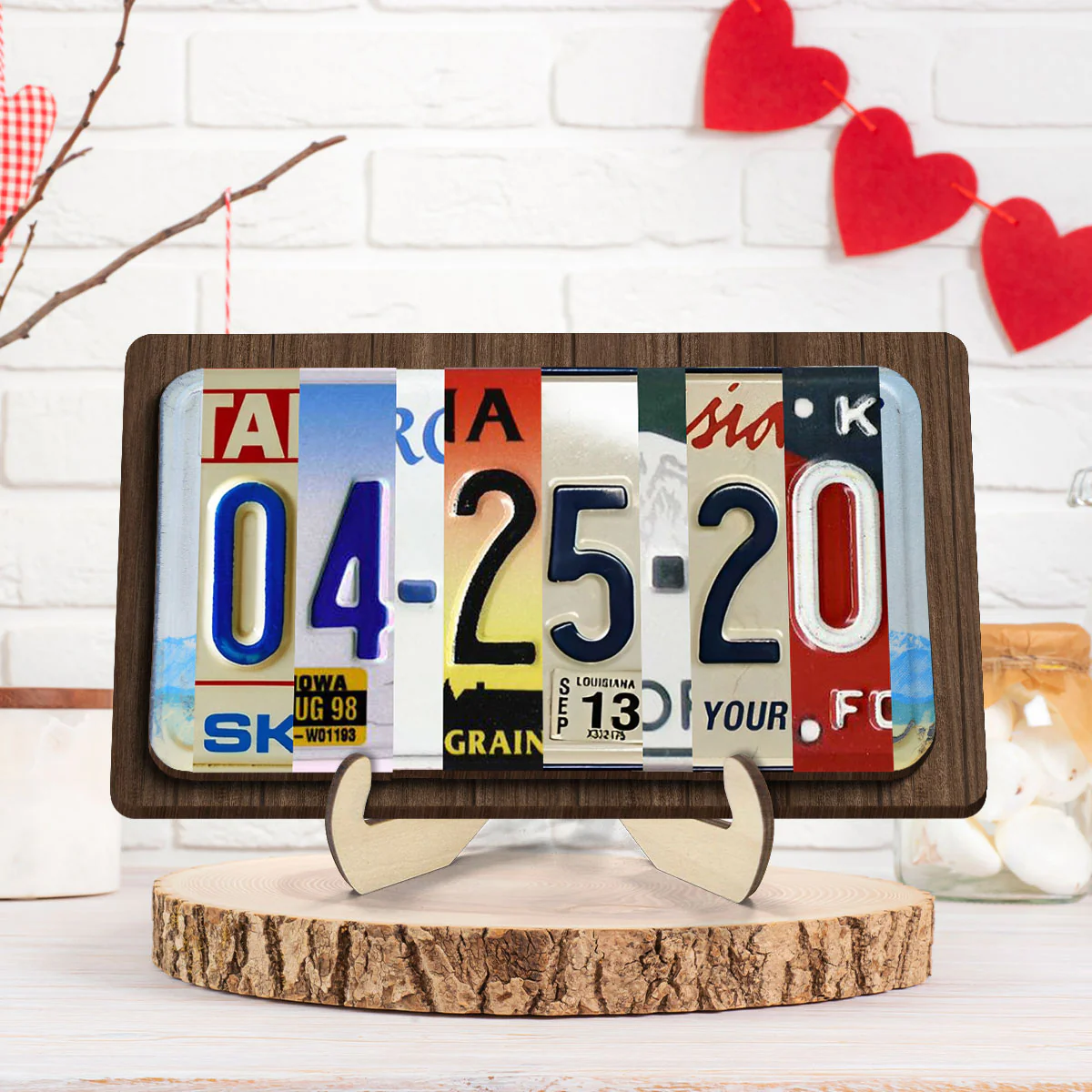 Couple License Plate Personalized Wooden Plaque,  Anniversary Date, Wedding Date, Valentines Day Gift for Couples, for Him, for Her - Image 3
