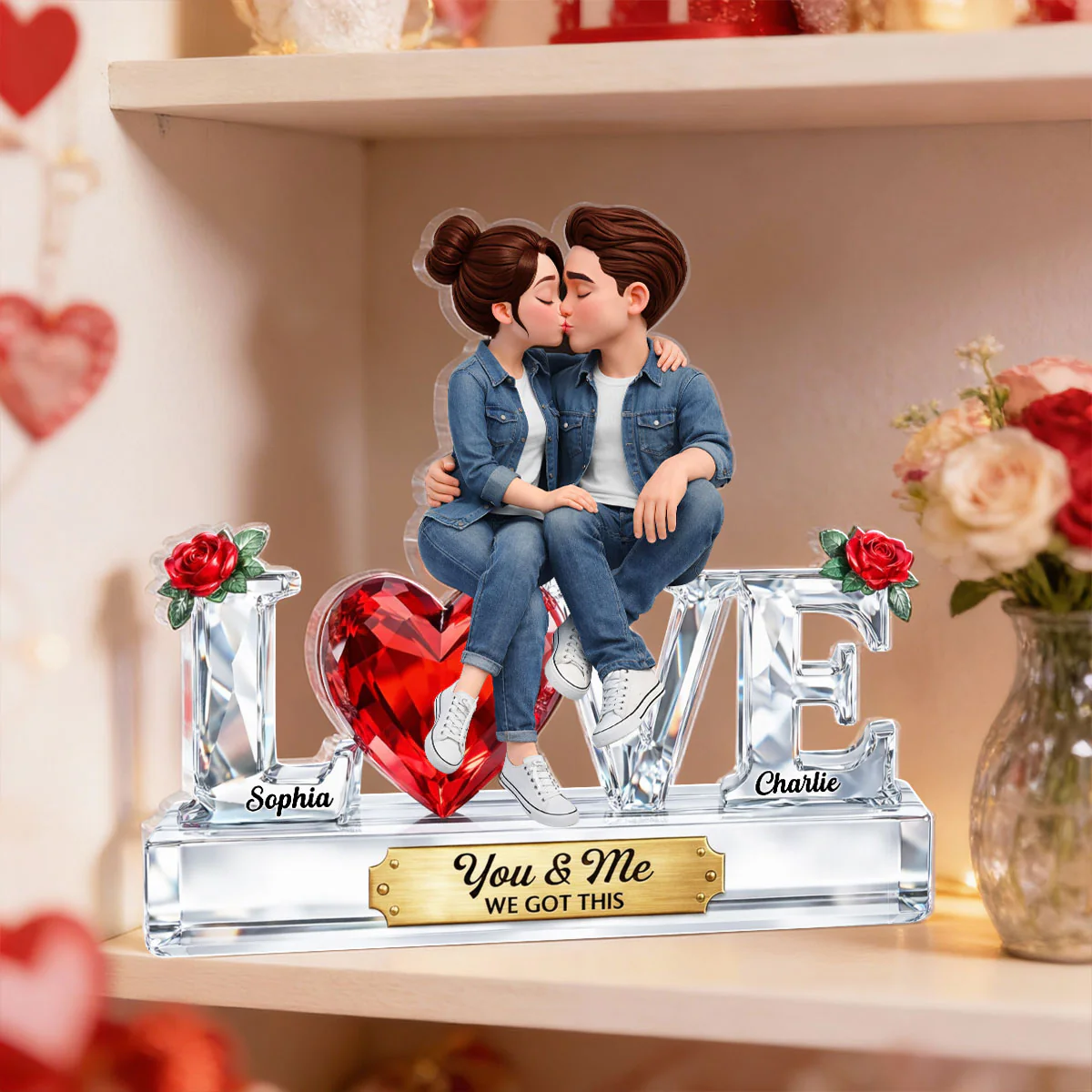 Couple Love 3D Crystal Effect - Personalized Acrylic Block Plaque - Heartfelt Valentine's Day Gift for Her, for Him