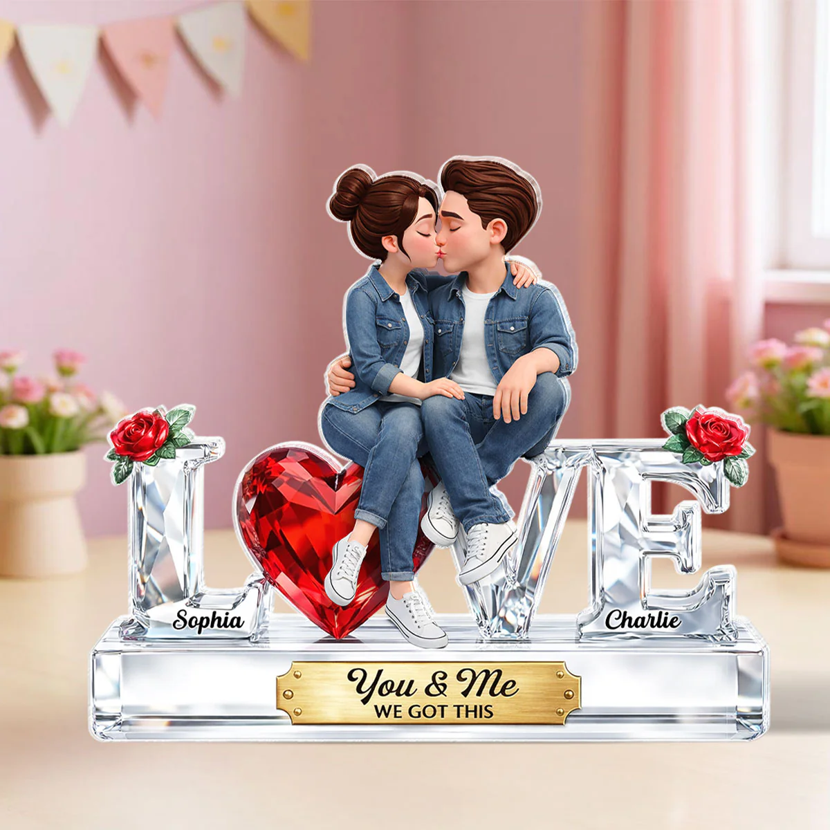 Couple Love 3D Crystal Effect - Personalized Acrylic Block Plaque - Heartfelt Valentine's Day Gift for Her, for Him - Image 4