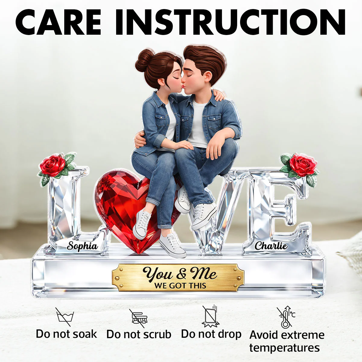 Couple Love 3D Crystal Effect - Personalized Acrylic Block Plaque - Heartfelt Valentine's Day Gift for Her, for Him - Image 7