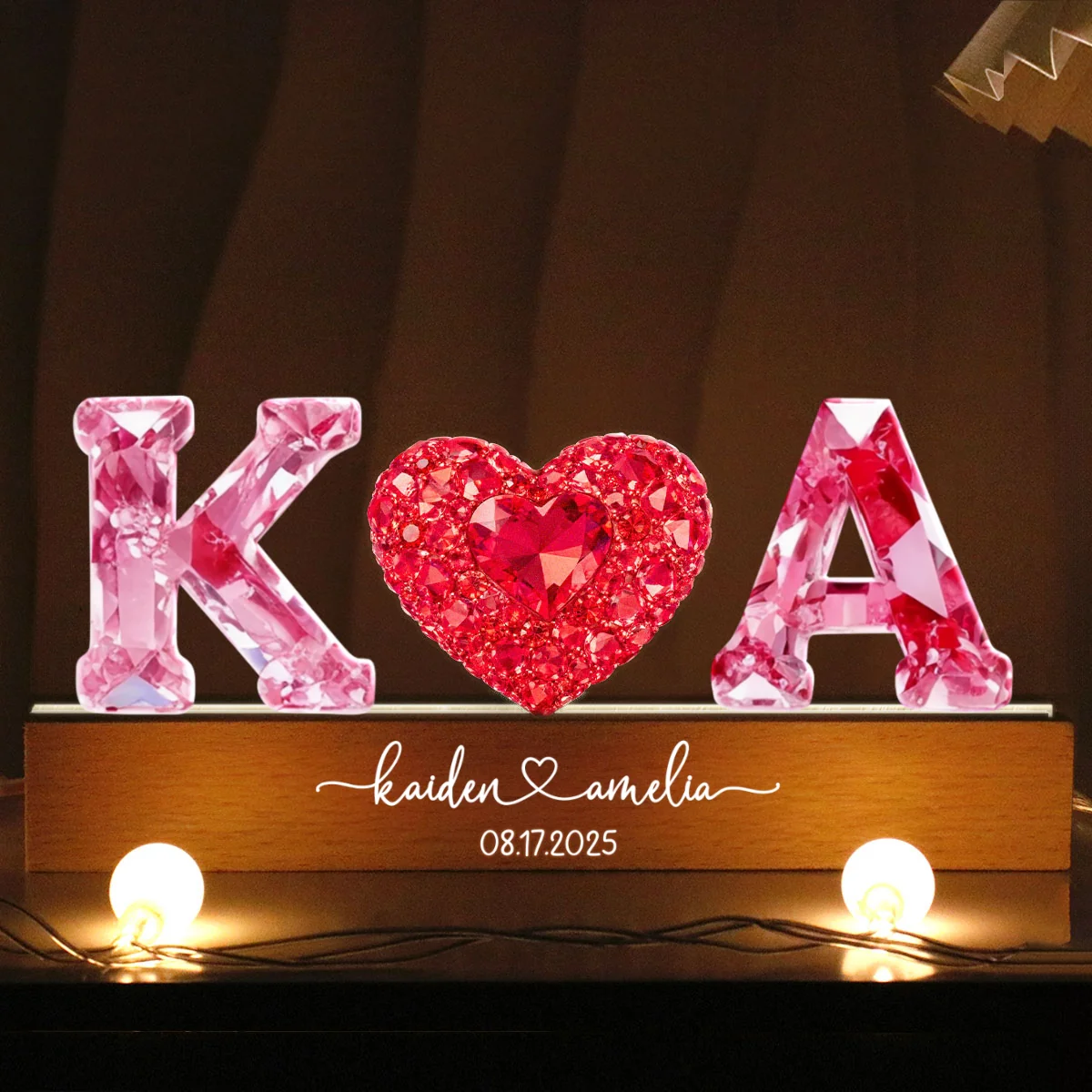 Couple Love Initial - Personalized Acrylic Block LED Night Light - Heartfelt Anniversary, Valentine's Day Gift for her, for him - Image 10