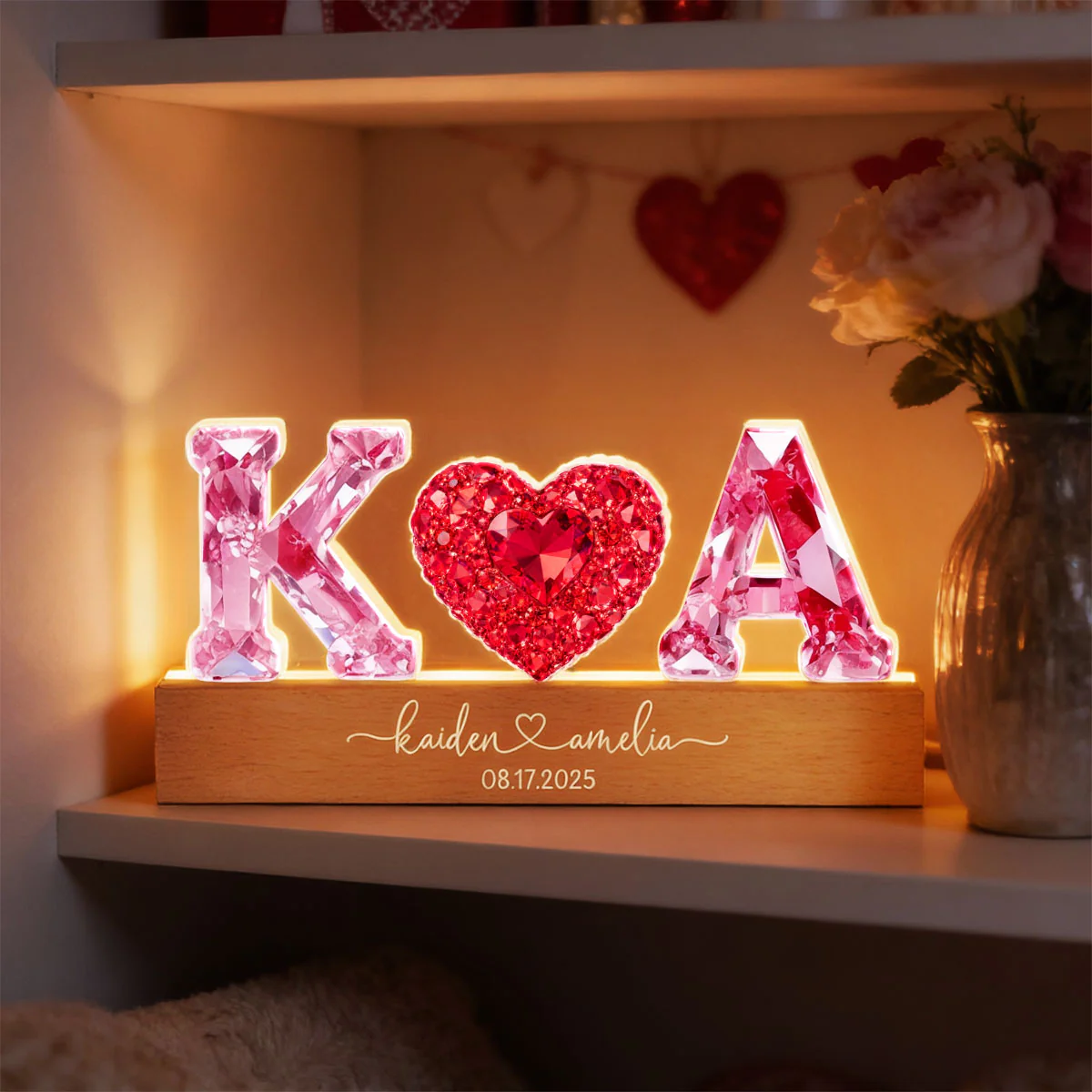 Couple Love Initial - Personalized Acrylic Block LED Night Light - Heartfelt Anniversary, Valentine's Day Gift for her, for him - Image 5