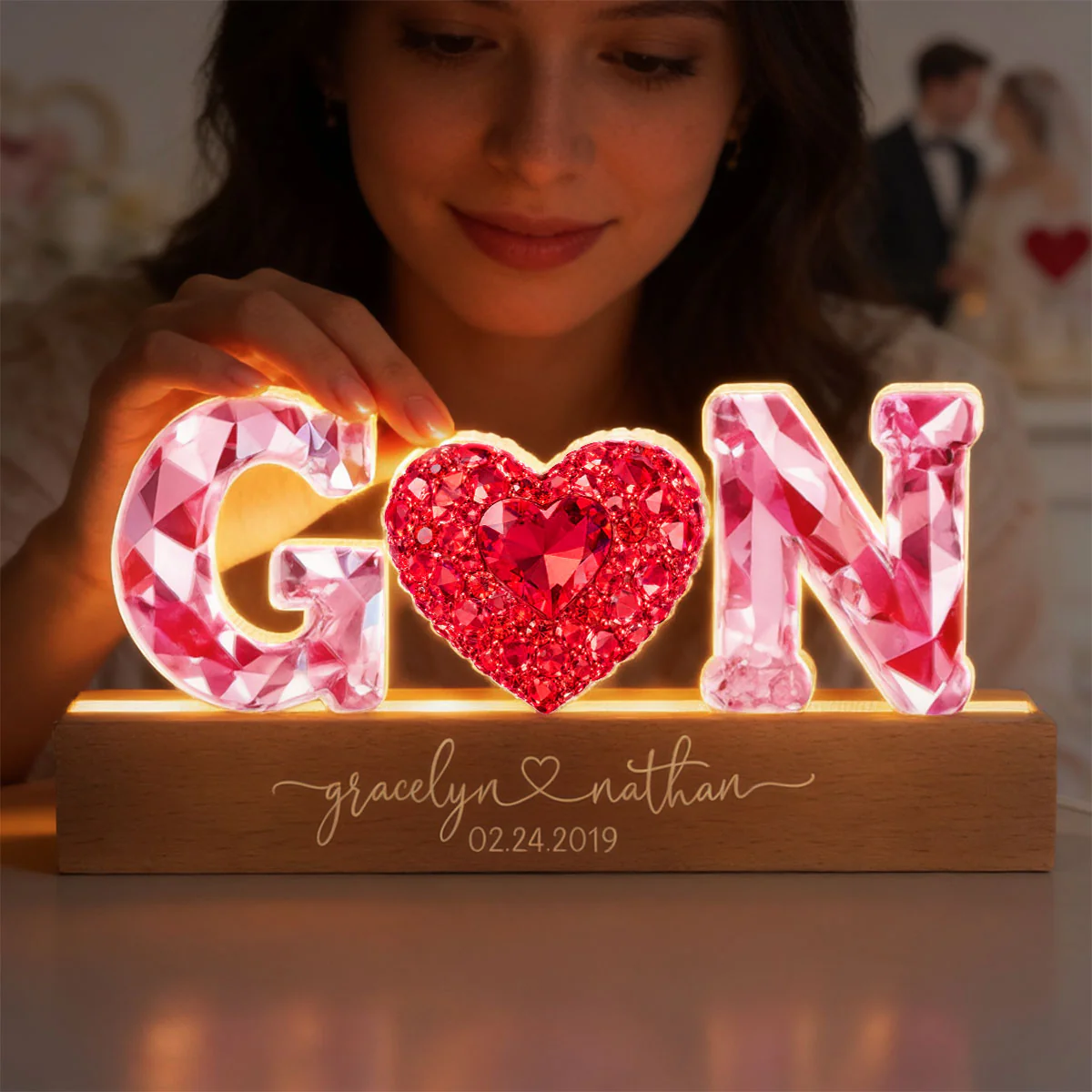 Couple Love Initial - Personalized Acrylic Block LED Night Light - Heartfelt Anniversary, Valentine's Day Gift for her, for him - Image 6