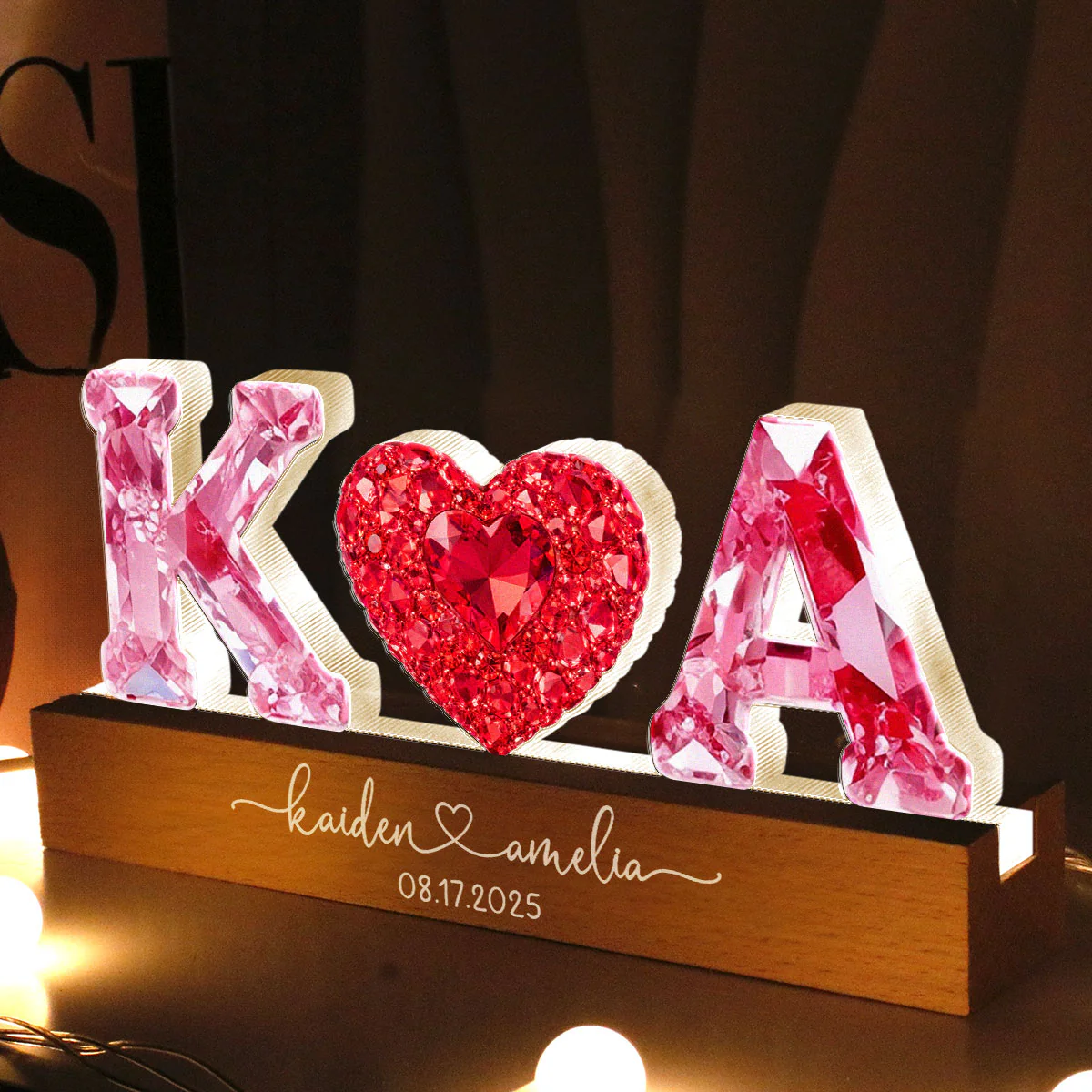 Couple Love Initial - Personalized Acrylic Block LED Night Light - Heartfelt Anniversary, Valentine's Day Gift for her, for him - Image 7