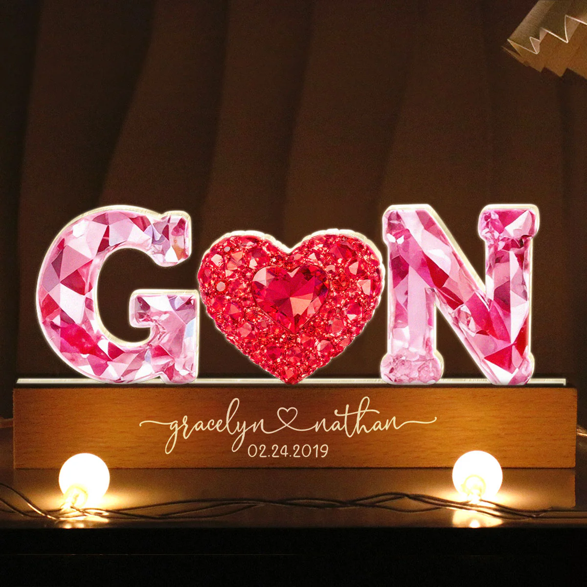 Couple Love Initial - Personalized Acrylic Block LED Night Light - Heartfelt Anniversary, Valentine's Day Gift for her, for him - Image 8