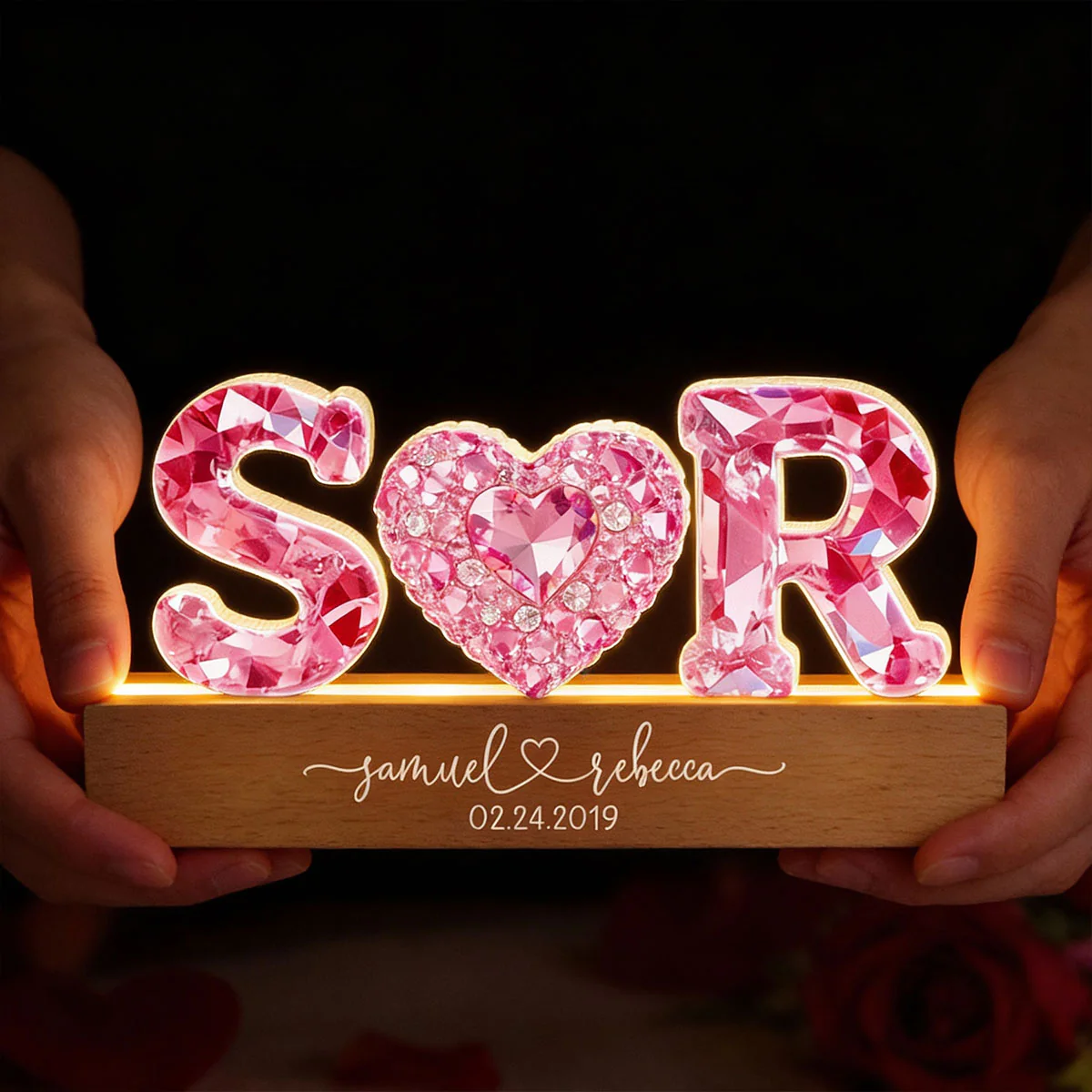 Couple Love Initial - Personalized Acrylic Block LED Night Light - Sentimental Anniversary, Valentine's Day Gift for her, for him - Image 2