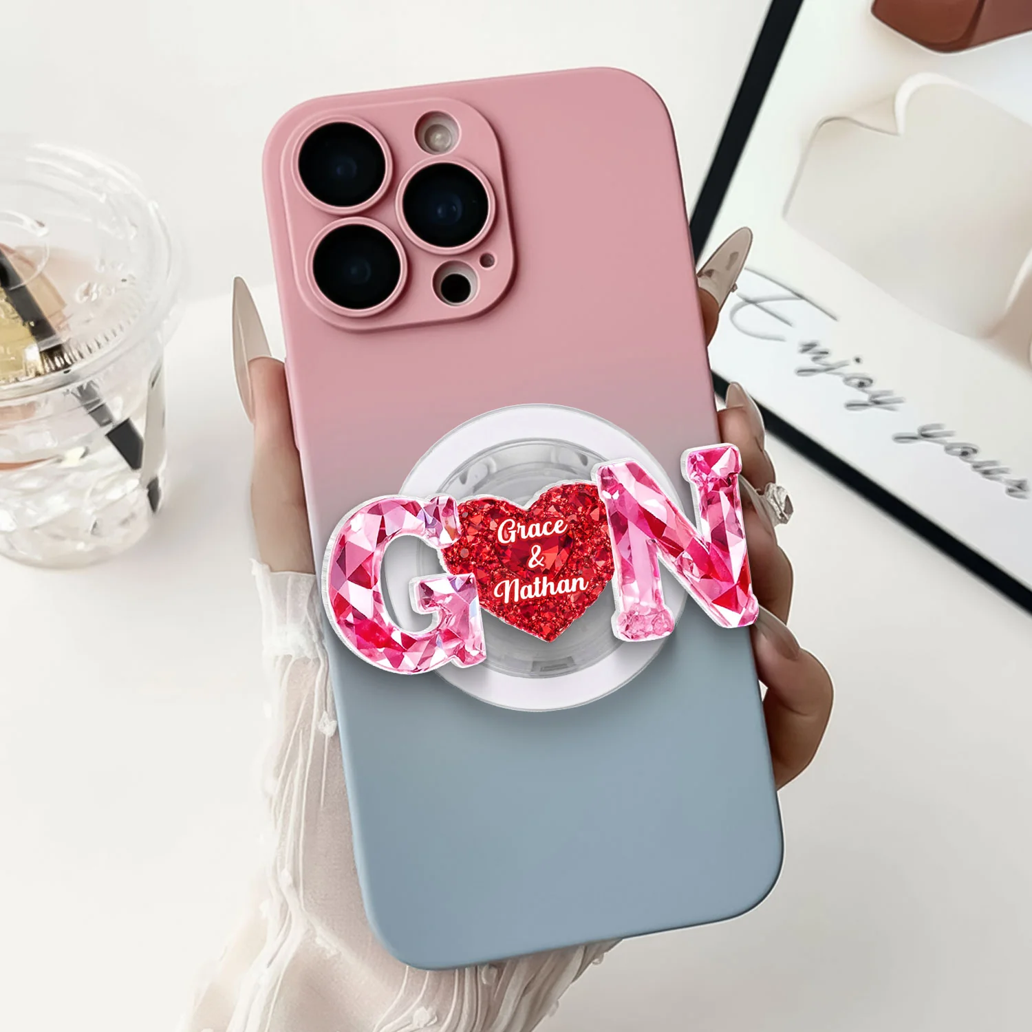 Couple Love Initial - Personalized Acrylic Magnetic Phone Grip - One of a Kind Anniversary Gift for her, for him