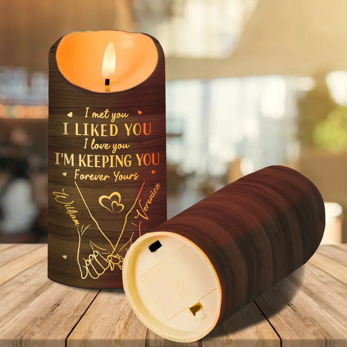 Couple Love Message Hand In Hand Outline Personalized LED Candle - Image 3