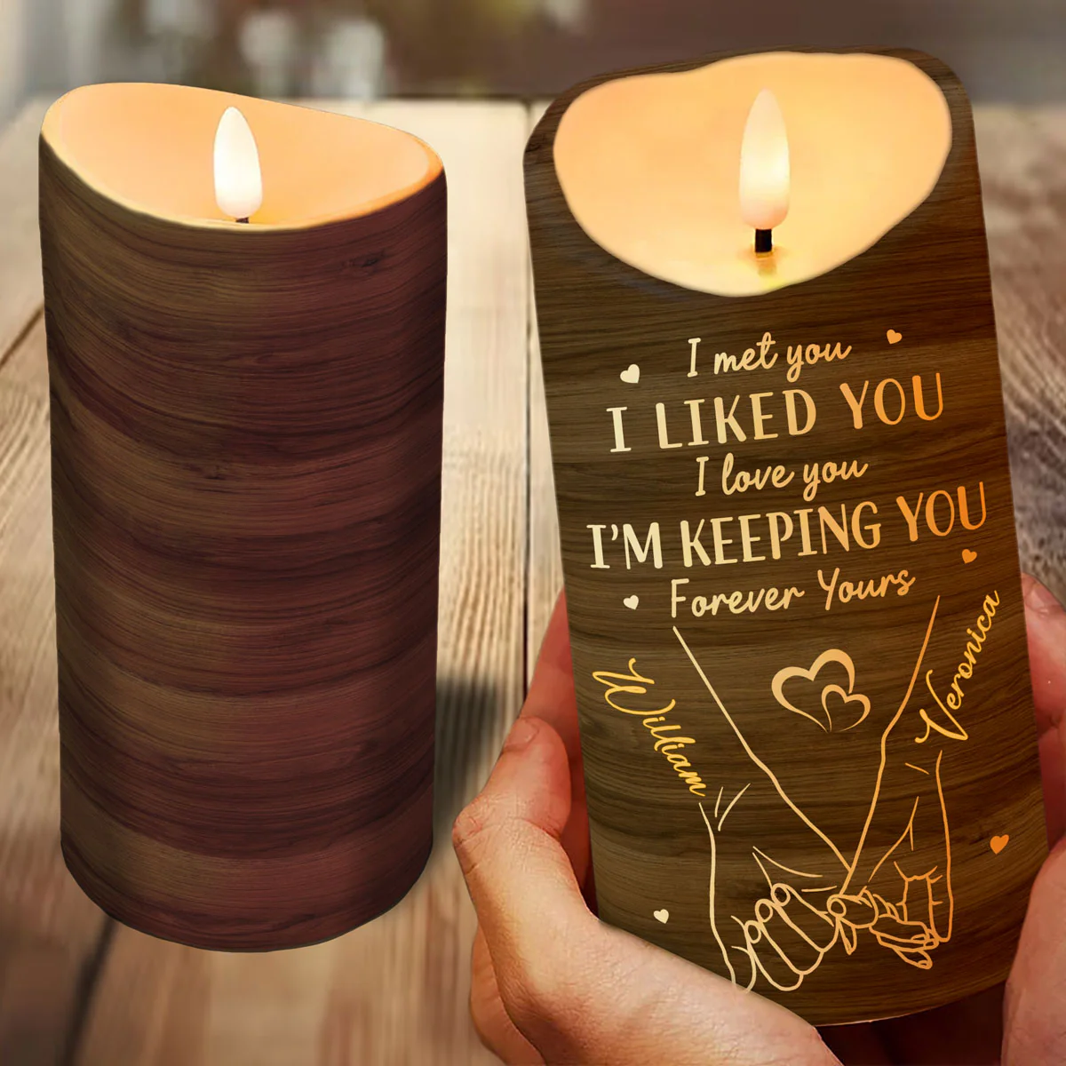 Couple Love Message Hand In Hand Outline Personalized LED Candle - Image 4