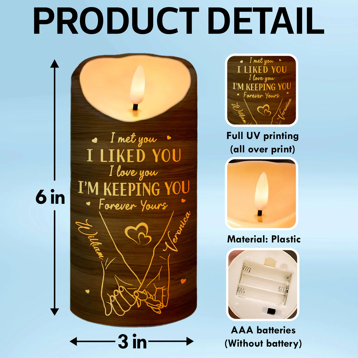 Couple Love Message Hand In Hand Outline Personalized LED Candle - Image 7