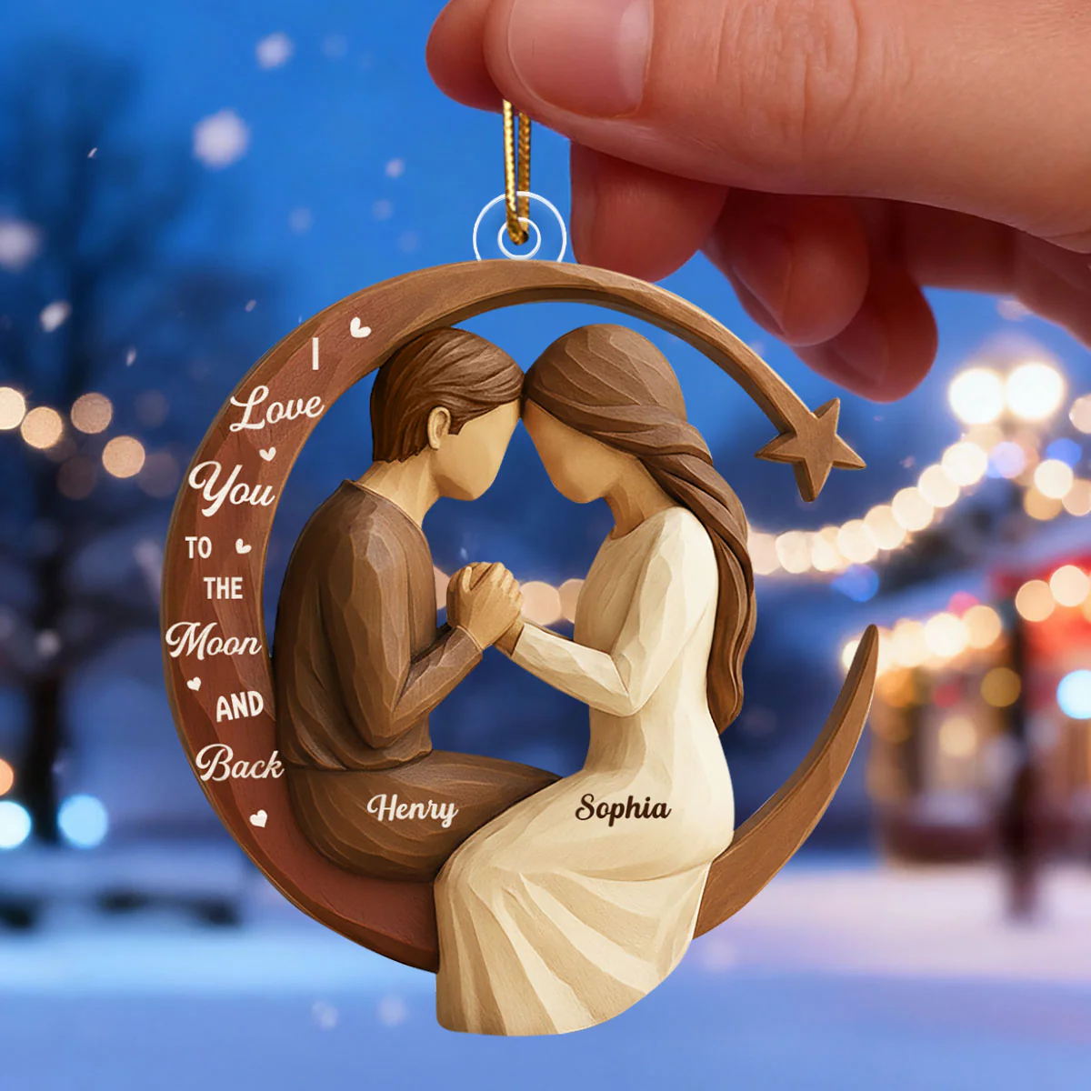 Couple Love to the Moon and Back 3D Wooden Effect - Personalized Acrylic Ornament - Christmas Gift for Couples - Image 4