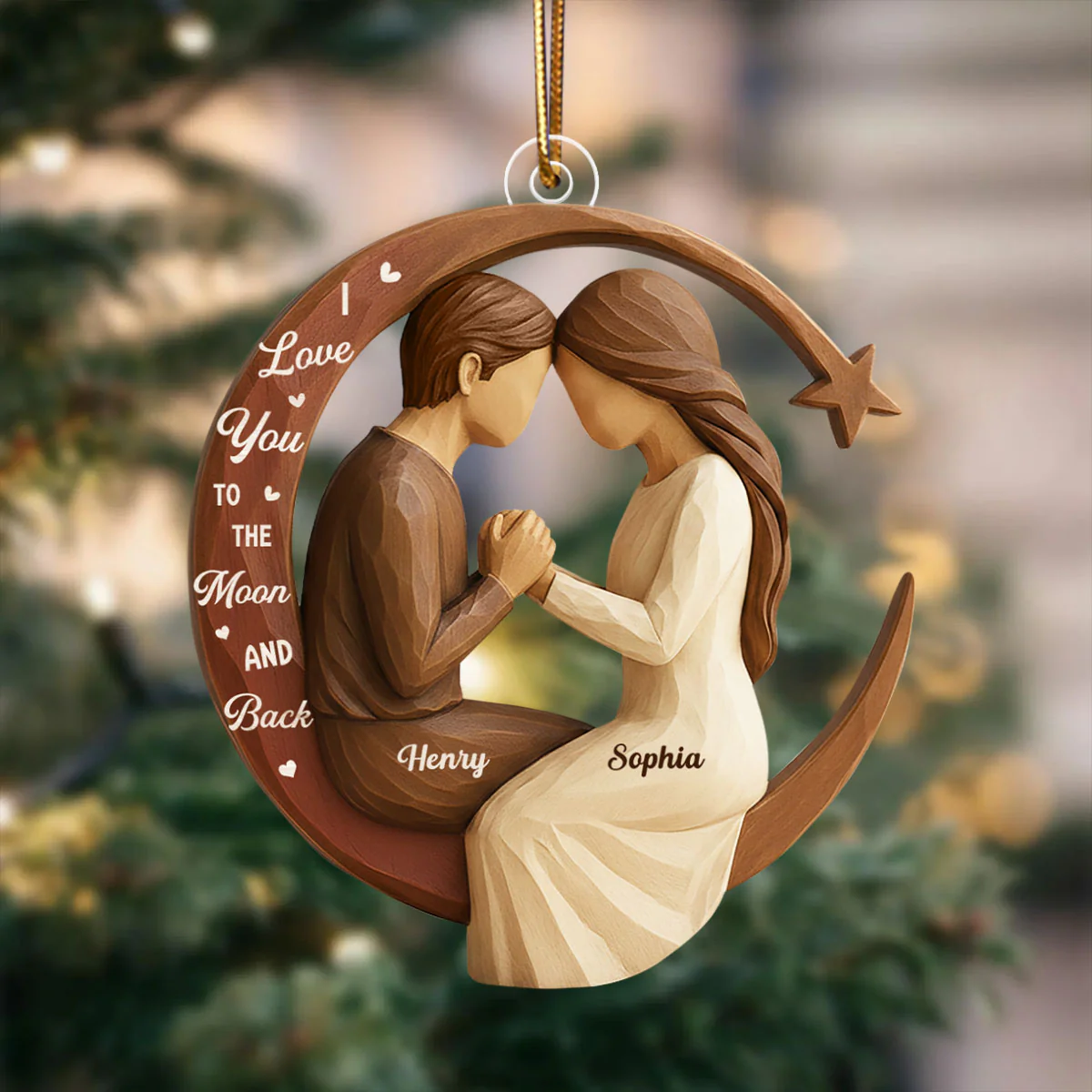 Couple Love to the Moon and Back 3D Wooden Effect - Personalized Acrylic Ornament - Christmas Gift for Couples - Image 5