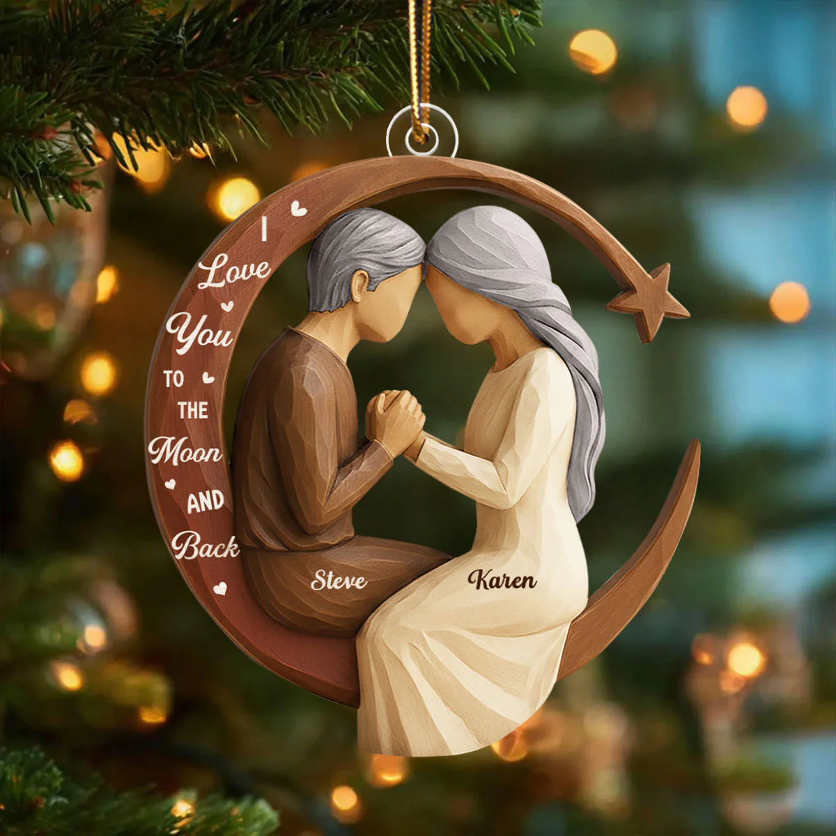 Couple Love to the Moon and Back 3D Wooden Effect - Personalized Acrylic Ornament - Christmas Gift for Couples - Image 6
