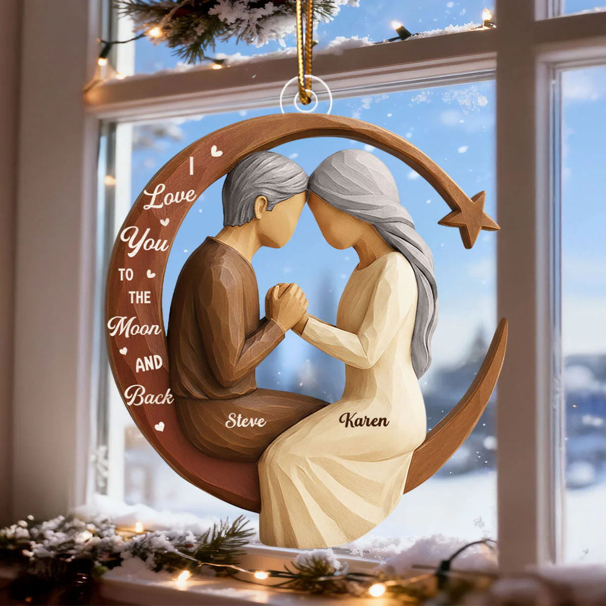 Couple Love to the Moon and Back 3D Wooden Effect - Personalized Acrylic Ornament - Christmas Gift for Couples - Image 7