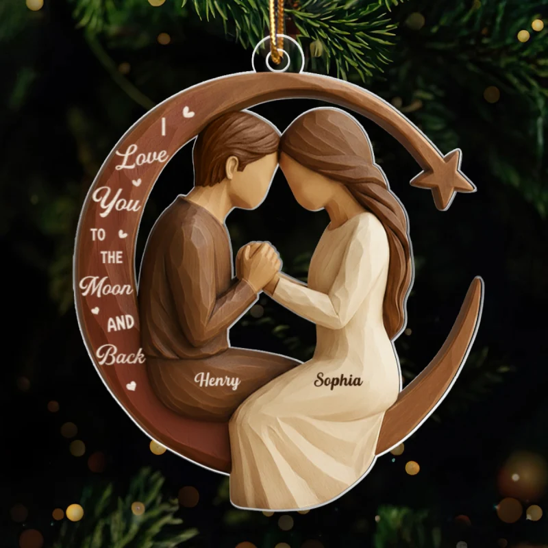 Couple Love to the Moon and Back 3D Wooden Effect - Personalized Acrylic Ornament - Christmas Gift for Couples - Image 9