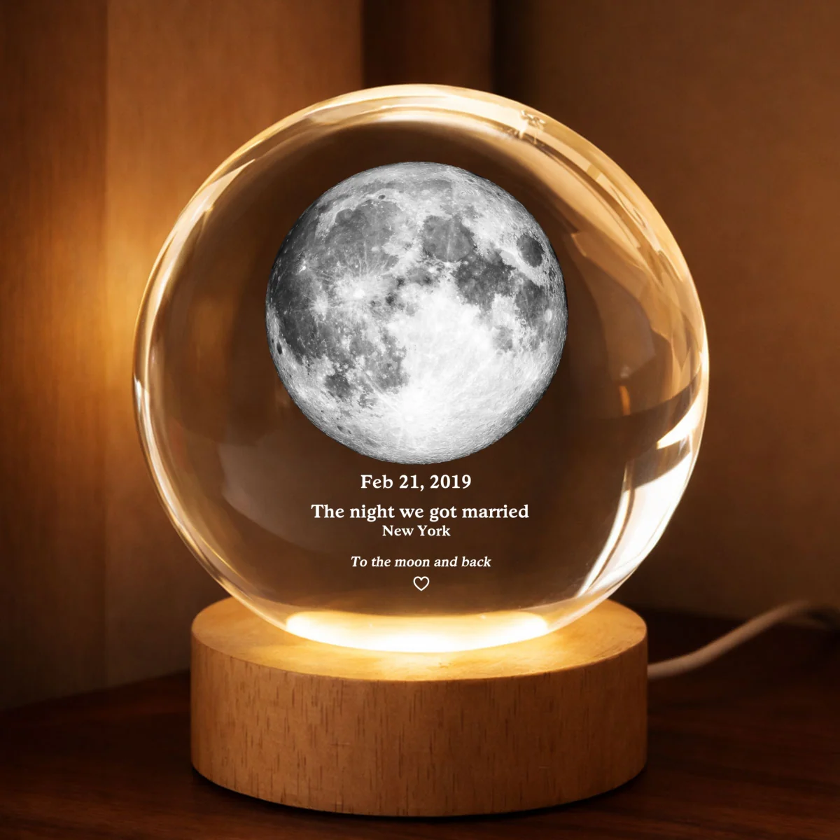 Couple Love to the Moon and Back Moon Phase by Date - Personalized Crystal Ball LED Night Light - Sentimental Valentine's Day Gift for Her, for Him - Image 11