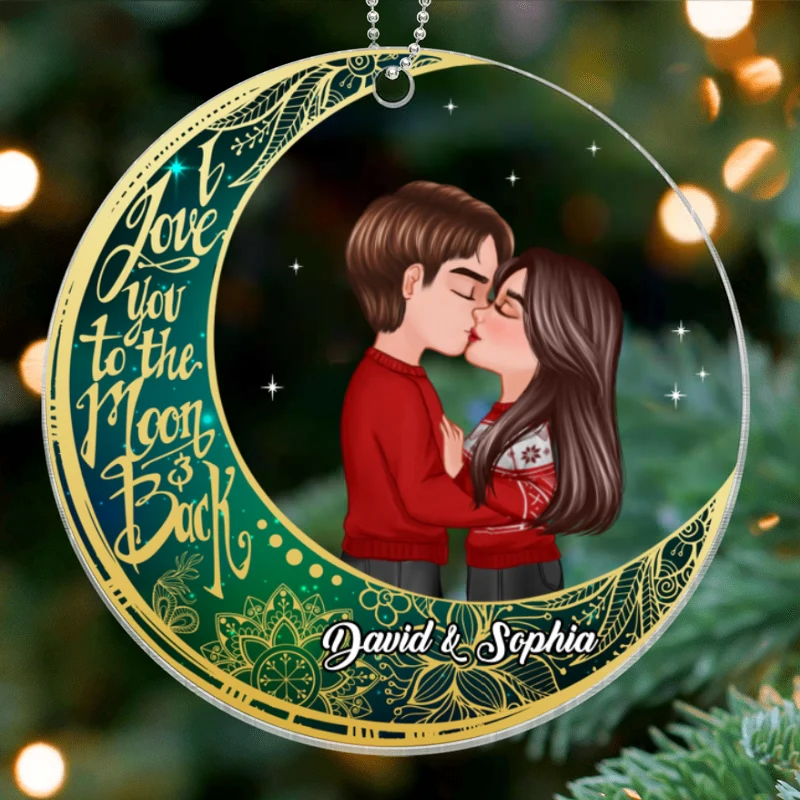 Couple Love To The Moon Green Sky Personalized Acrylic Ornament