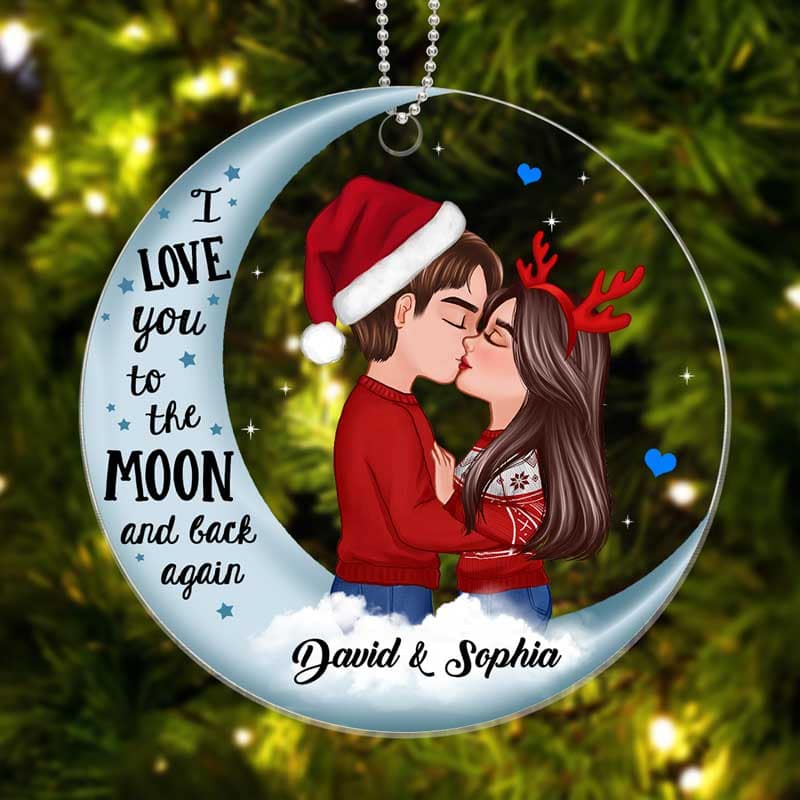 Couple Love To The Moon Personalized Acrylic Ornament - Image 3