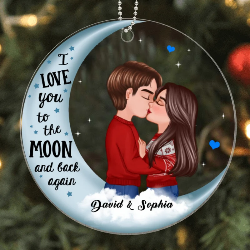 Couple Love To The Moon Personalized Acrylic Ornament - Image 4